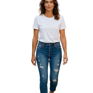 🏷️🔥 NWT GEORGE HIGH WAIST SKINNY/Capri LEG DISTRESS jeans  SIZE 14